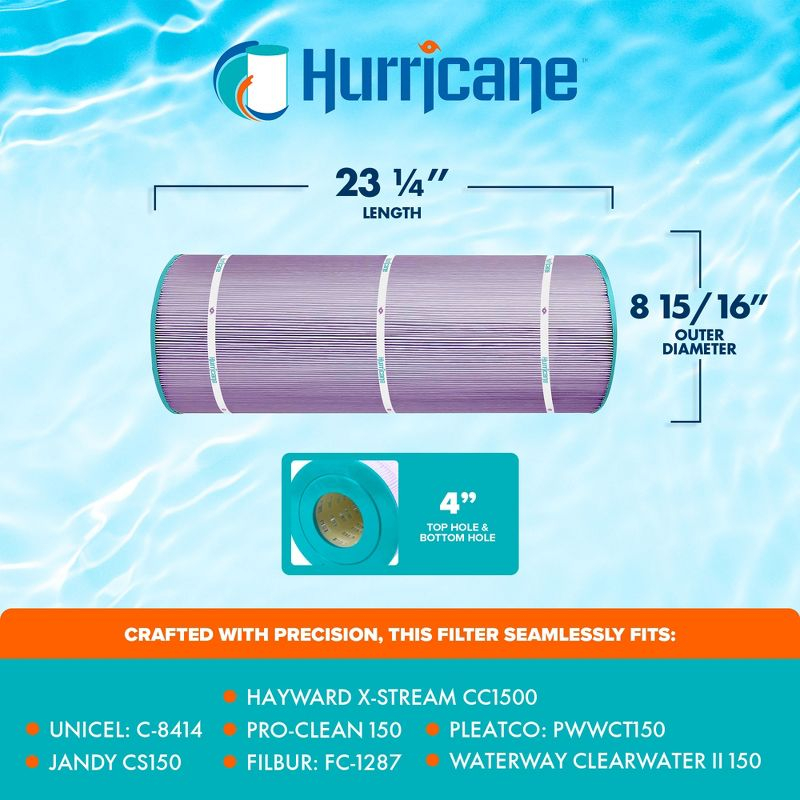 Hurricane Filters - HF8414-01P Platinum Purple Pool Filter Cartridge - Replacement for Pleatco PWWCT150, Unicel C-8414, Filbur FC-1287 and More
