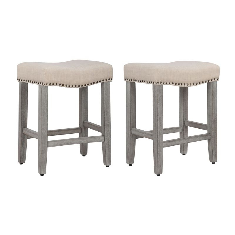 WestinTrends 24" Upholstered Saddle Seat Counter Stool (Set of 2), Antique Gray/Beige