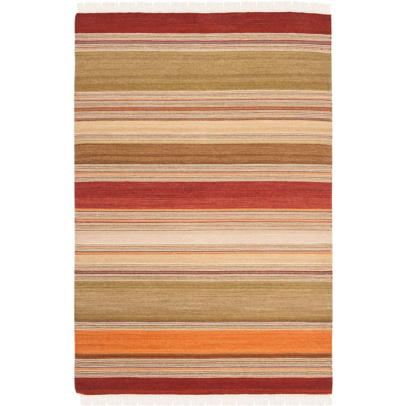 Striped Kilim STK317 Hand Woven Area Rug - Green - 4'x6' - Safavieh.