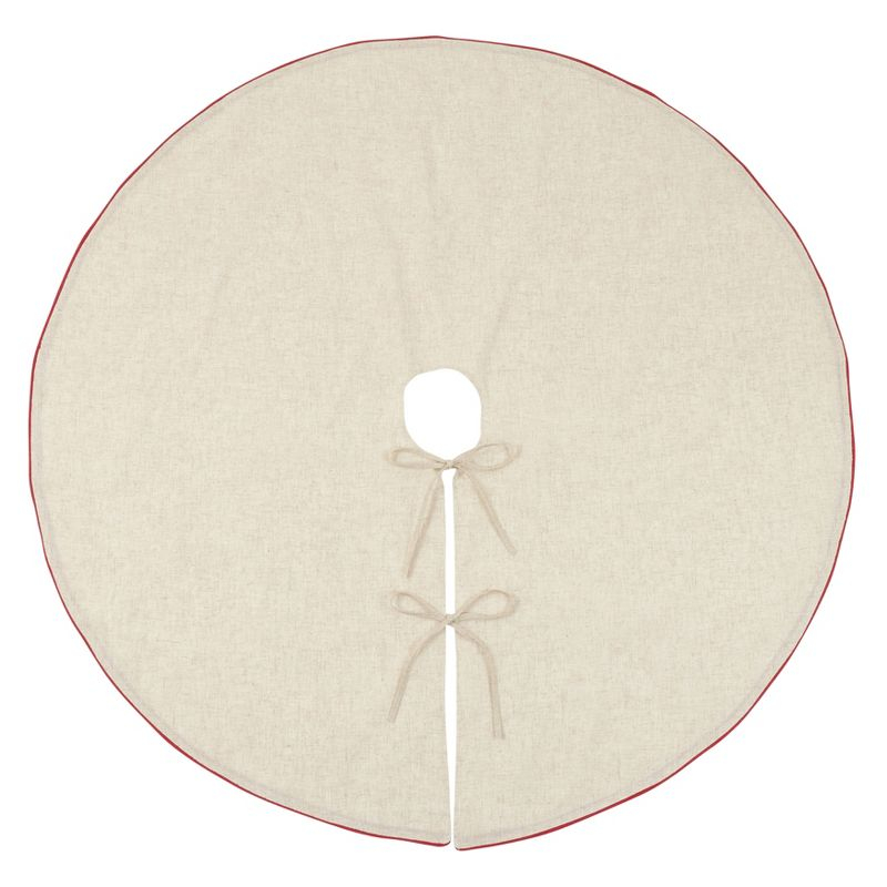 Saro Lifestyle Linen Blend Holiday Christmas Tree Skirt, Red, 56" Round