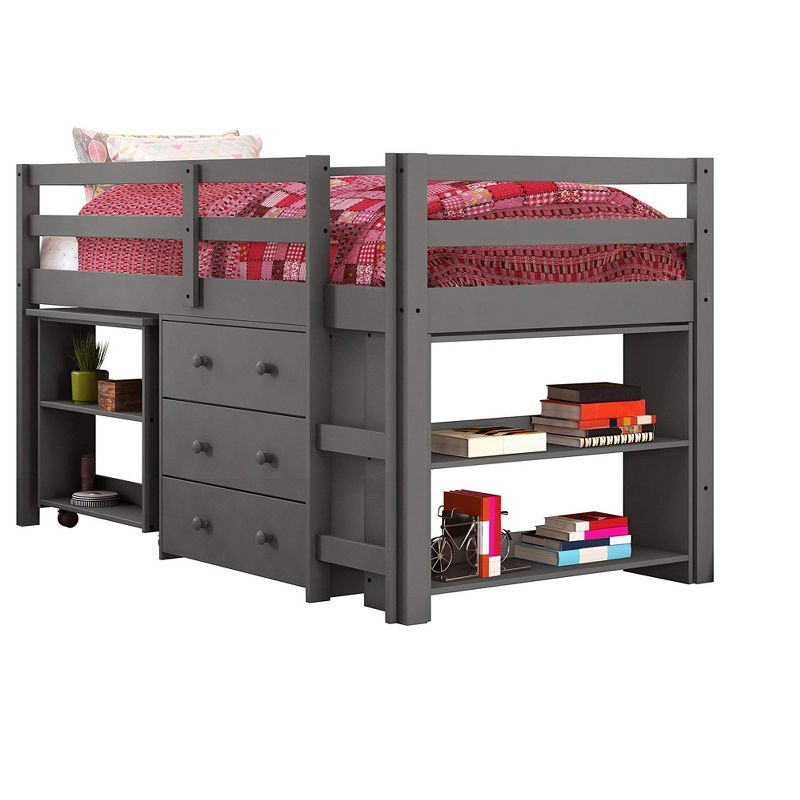 Donco Kids Study & Sleep Twin Dark Grey Low Loft Bed