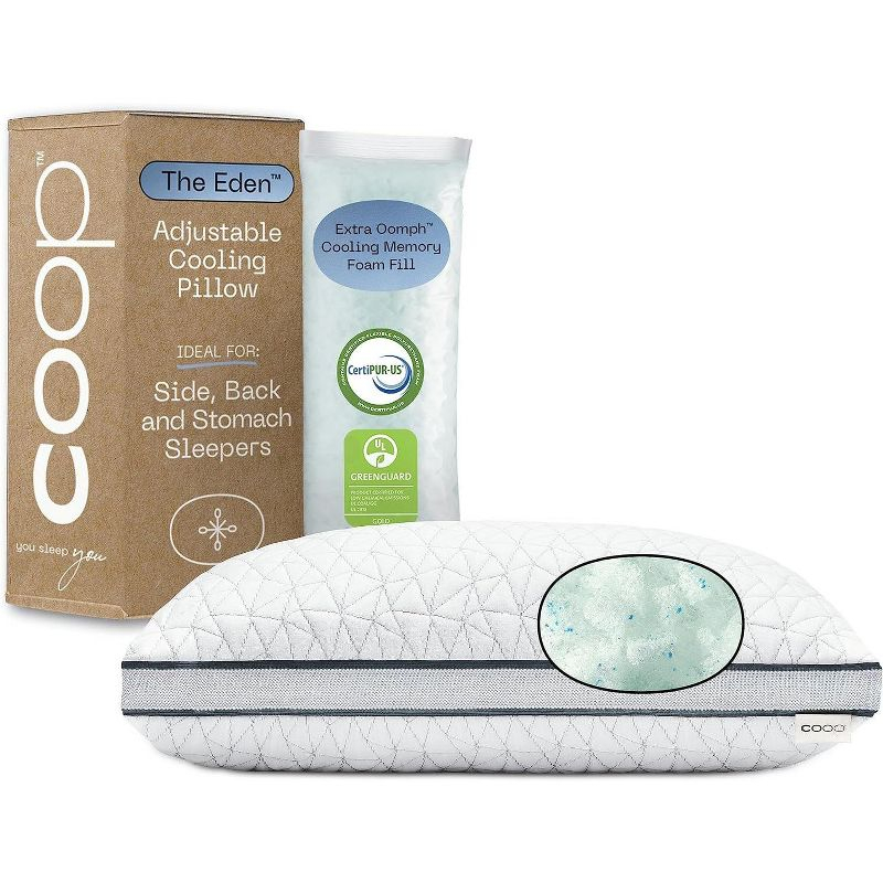 Coop Home Goods The Eden Cool Adjustable Pillow, King Size - Adjustable Memory Foam with Gel - Soft Breathable Lulltra Fabric - Ideal for All Sleepers