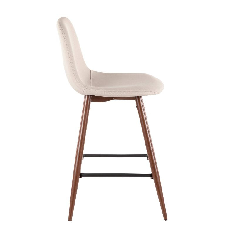 Set of 2 Pebble Mid-Century Modern Counter Height Barstools Beige - LumiSource: Steel Frame, Tapered Legs, Polyester Upholstery