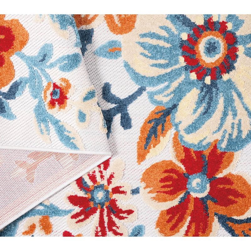TOWN & COUNTRY EVERYDAY Hibiscus Bloom Modern Floral Indoor Outdoor Area Rug, UV Fade Resistant, High-Low Pile, Ivory/Red/Blue, 5'2"x7'2"