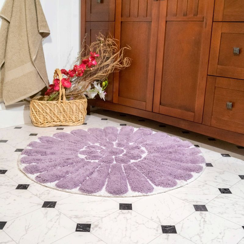 2pc Bursting Flower Bath Rug Set Lilac - Chesapeake Merchandising: Cotton Tufted, Machine Washable, Non-Slip Backing