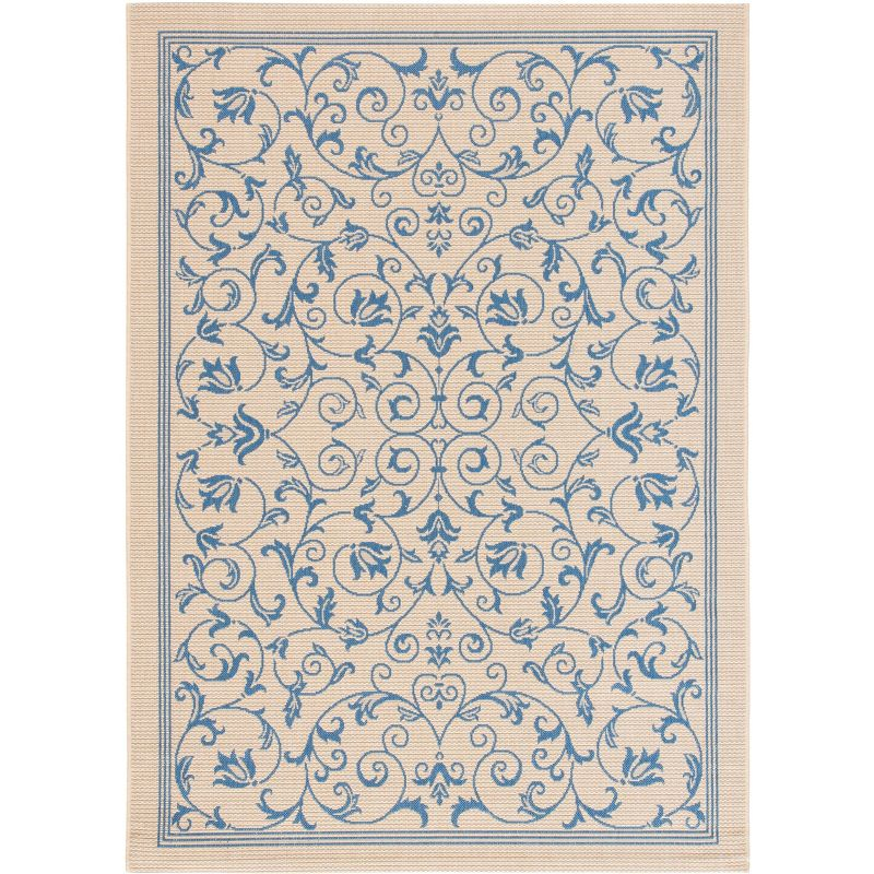 Courtyard CY2098 Power Loomed Indoor and Outdoor Area Rug - Natural/Blue - 5'3"x7'7" - Safavieh