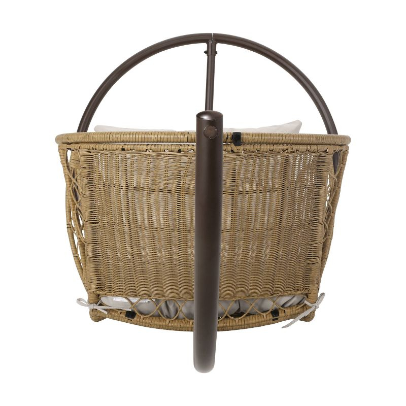 Malia Outdoor Wicker Hanging Chair with Stand Brown/Beige - Christopher Knight Home: Egg Swing with Cushion & Steel Frame
