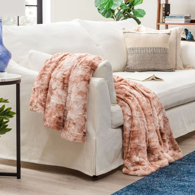 Chanasya Wolf Faux Fur Throw Blanket with Plush Faux Shearling Side - 50" x 65” - Rose Dust