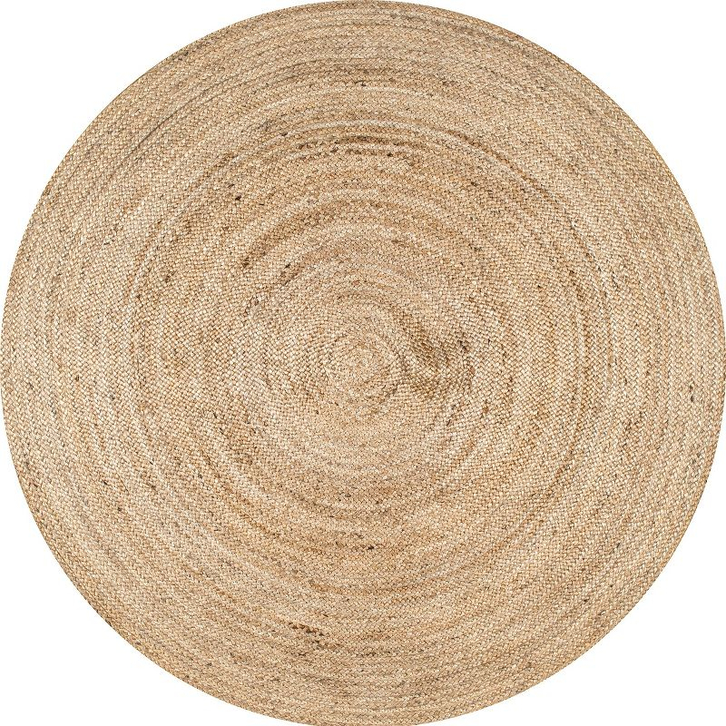 Nuloom 4 Round Rigo Jute Hand Woven Indoor Area Rug, Natural, Solid Farmhouse Design, Natural Fiber Bedroom, Living Room, Kitchen,