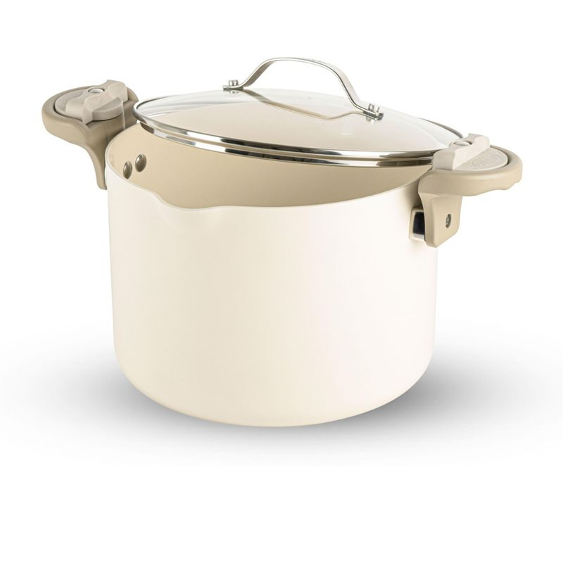 Gotham Steel Cream Ultra Nonstick Ceramic 8 Qt Pasta Pot with Strainer and Twist & Lock Handles