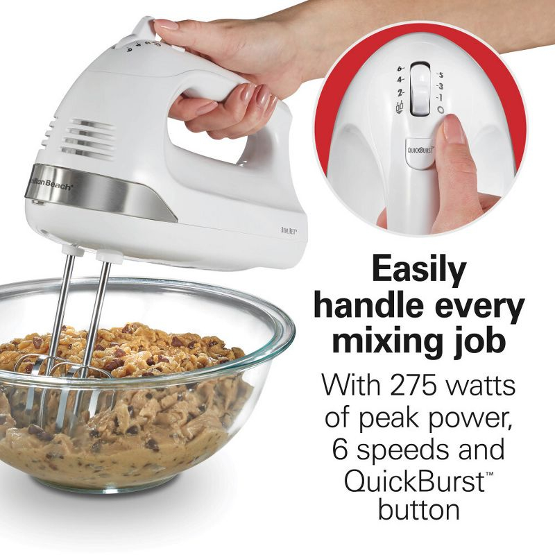 Hamilton Beach 6 Speed Hand Mixer Snap-On Case White 62629: Handheld Mixer for Kitchen, 275W, Dishwasher-Safe Parts