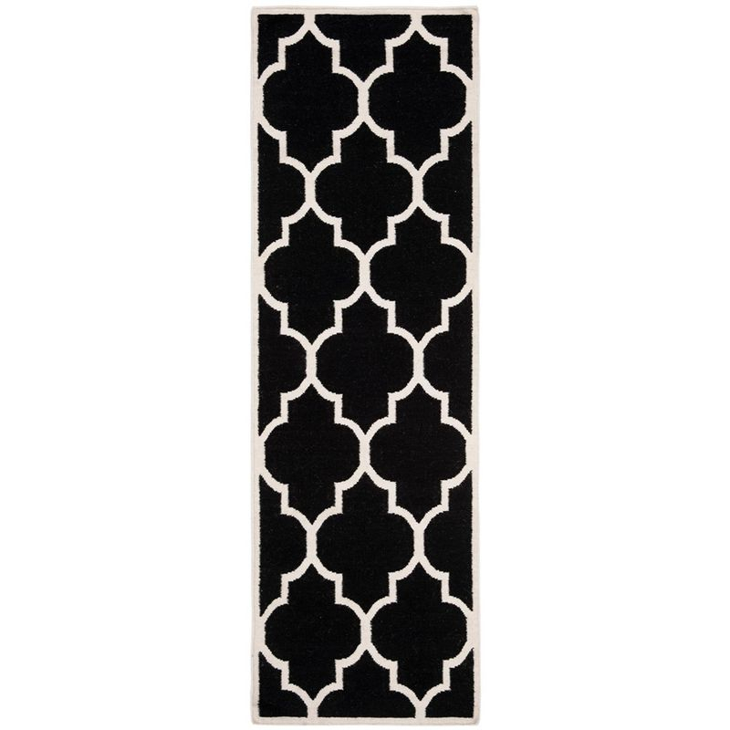 Dhurries DHU632 Hand Woven Runner Rug - Black/Ivory - 2'6"x6' - Safavieh.