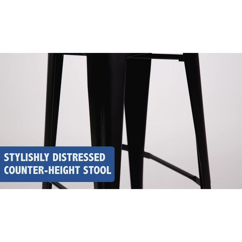 Flash Furniture Commercial Grade 30" High Backless Distressed Green-Blue Metal Indoor-Outdoor Barstool