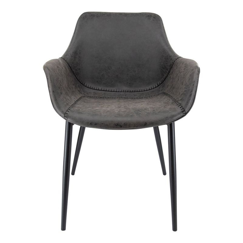 LeisureMod Markley Leather Dining Arm Chair With Metal Legs Set of 2 in Charcoal Black