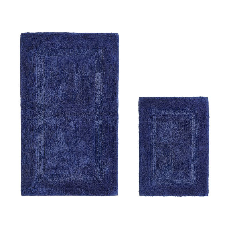 Better Trends Lux 100% Cotton Tufted Solid Reversible Bath Rug Set 2 PC (17" x 24" | 24" x 40") - Navy