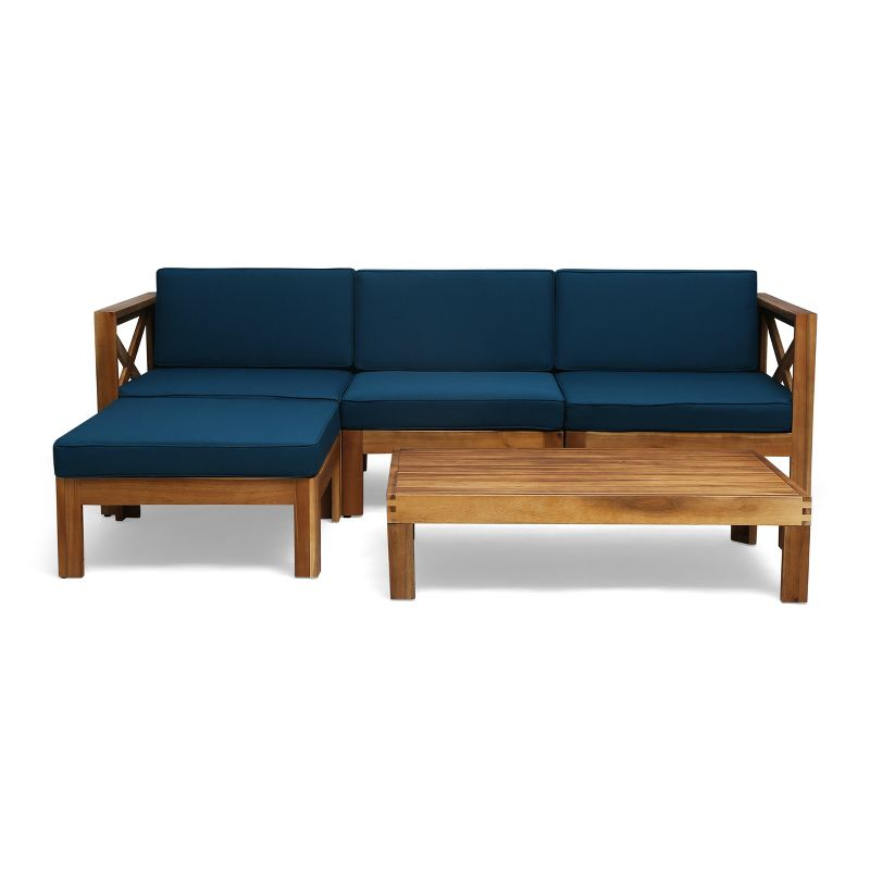 Alcove 5pc Acacia Wood Sofa Set Teak/Dark Teal - Christopher Knight Home: Weather-Resistant Outdoor Seating