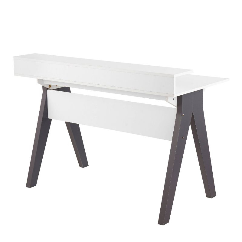 LumiSource Wishbone Contemporary Computer Desk Wood Gray/White:: Mid-Century Modern Office Workstation with Storage Drawer & Shelf