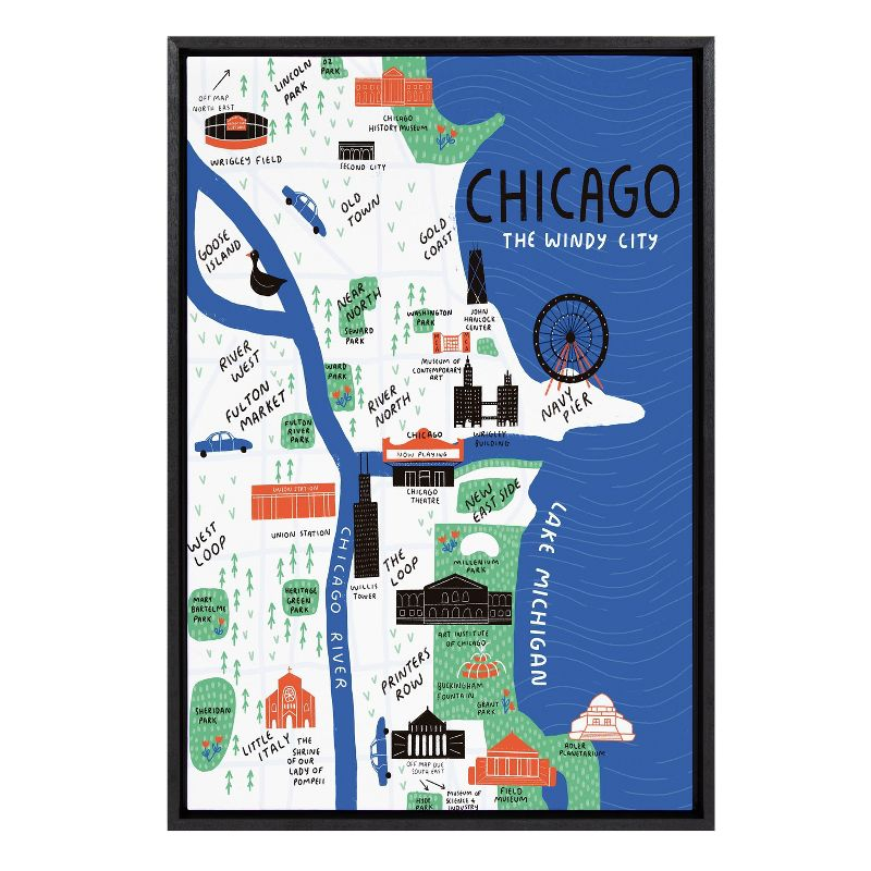 23" x 33" Sylvie Chicago Illustration by Stacie Bloomfield Framed Wall Canvas Black - Kate & Laurel All Things Decor