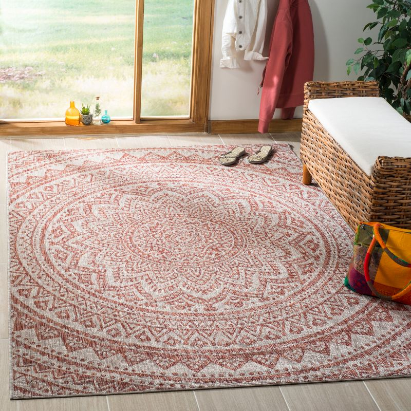 Courtyard CY8734 Power Loomed Indoor and Outdoor Area Rug - Light Beige/Terracotta - 4'x5'7" - Safavieh