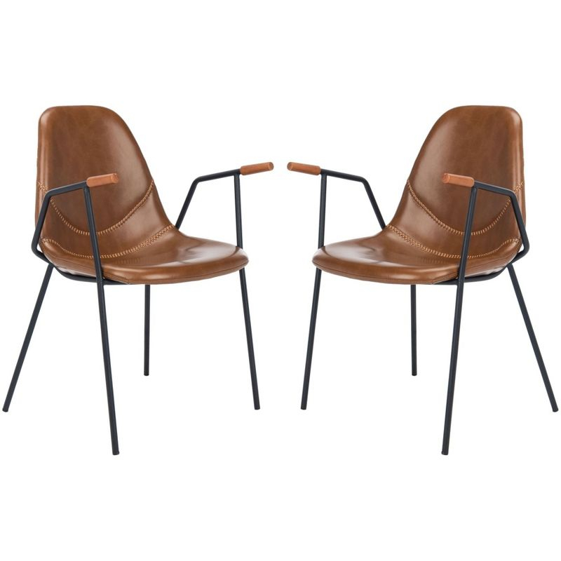 Tanner Mid-Century Dining Chair (Set of 2) - DCH3001 - Cognac/Black - Safavieh
