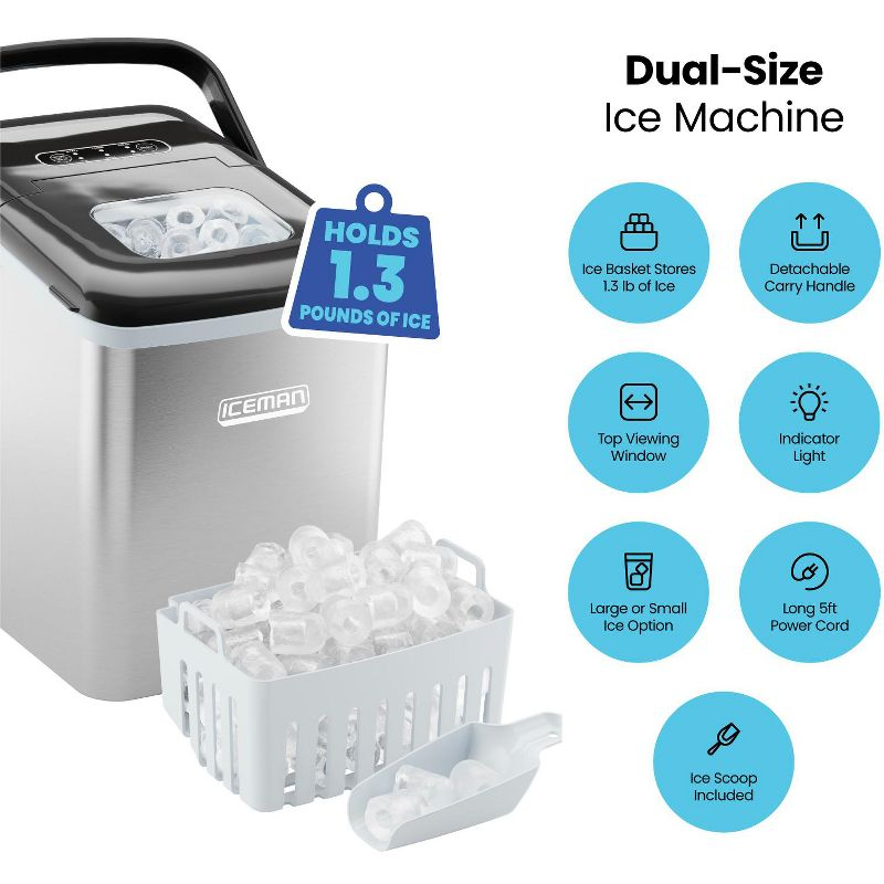 Iceman Dual-Size Countertop Bullet Ice Machine w/ 1.3lb Capacity - Stainless Steel
