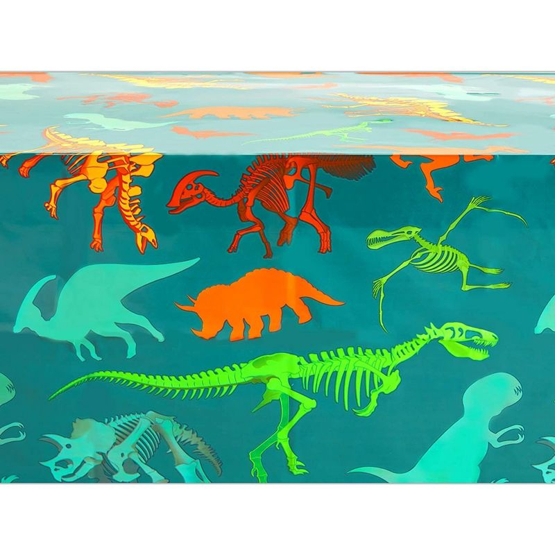 Blue Panda 3 Pack Dinosaur Tablecloth for Birthday Party Supplies, Classroom Party, Disposable Table Cover, Green (54 x 108 In)