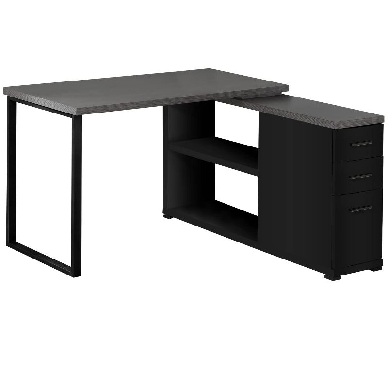 Monarch Specialties Computer Desk Home Office Corner Left Right Set-Up Storage Drawers L Shape  Metal Laminate Black Grey Contemporary Modern