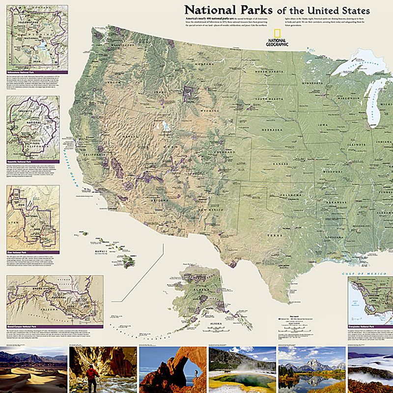 National Geographic National Parks of the United States Map, Laminated, 42" x 30"