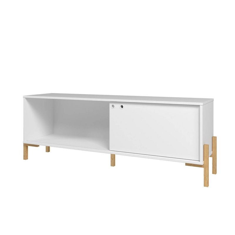 Bowery TV Stand for TVs up to 50" White/Oak - Manhattan Comfort: Media Console with Sliding Door Storage