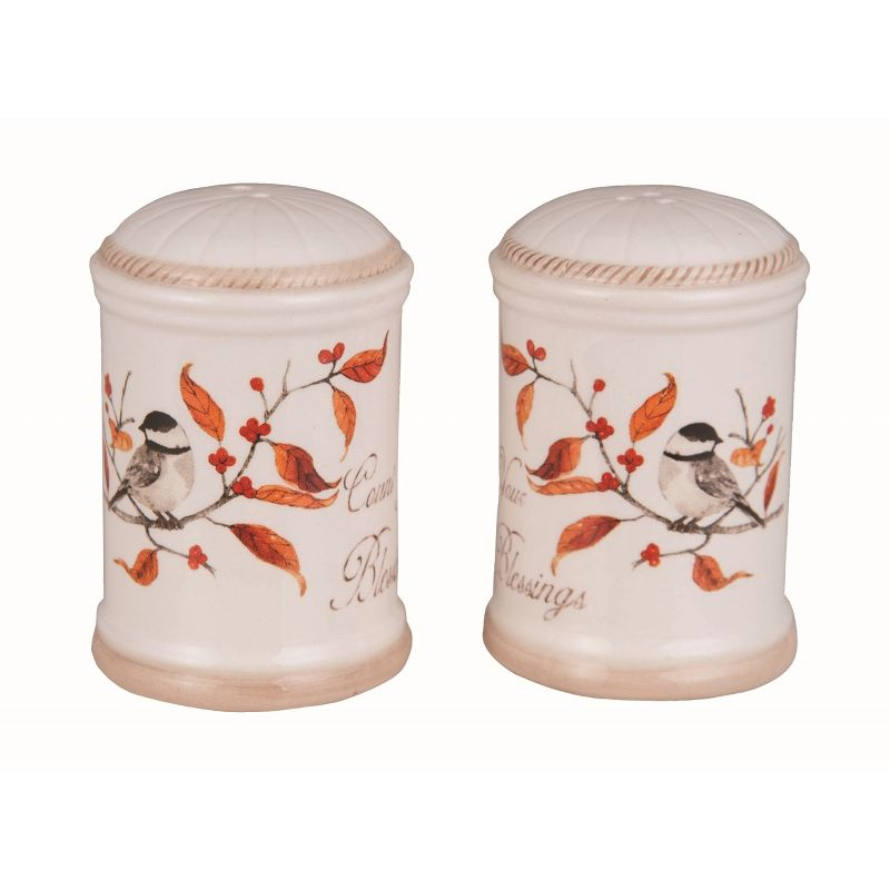 Transpac Transpac Dolomite 3 in. Multicolor Harvest Long Tail Bird Salt and Pepper Shaker Set of 2
