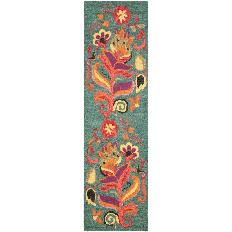 Blossom BLM679 Hand Hooked Runner Rug - Blue/Multi - 2'3"x8' - Safavieh.