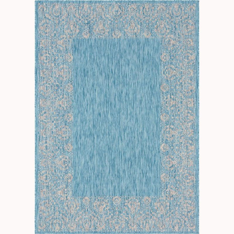 Unique Loom 7' 1 x 10' 0 Rectangle Indoor/Outdoor Border Aqua Area Rug