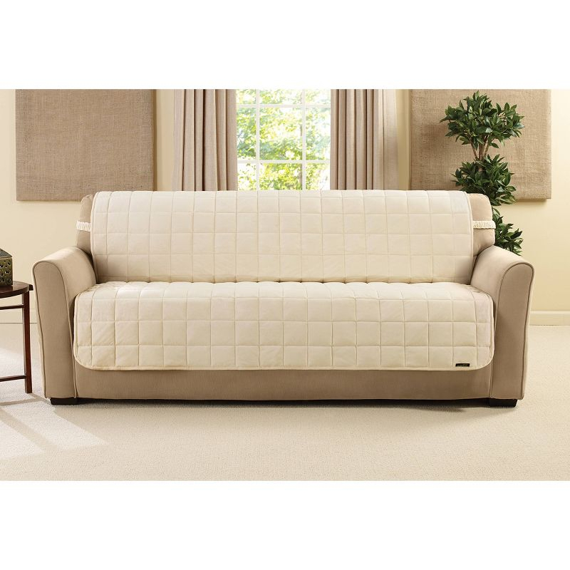 Deluxe Pet Armless Sofa Furniture Cover Ivory - Sure Fit: Machine Washable, Faux Suede Protector