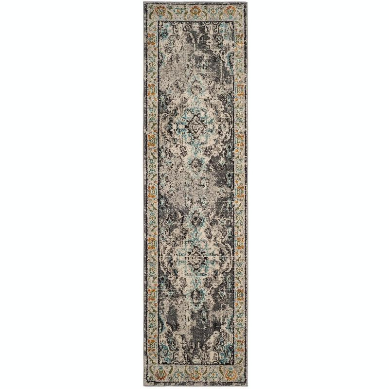 Monaco MNC243 Power Loomed Indoor Runner Rug - Grey/Light Blue - 2'2"x8' - Safavieh