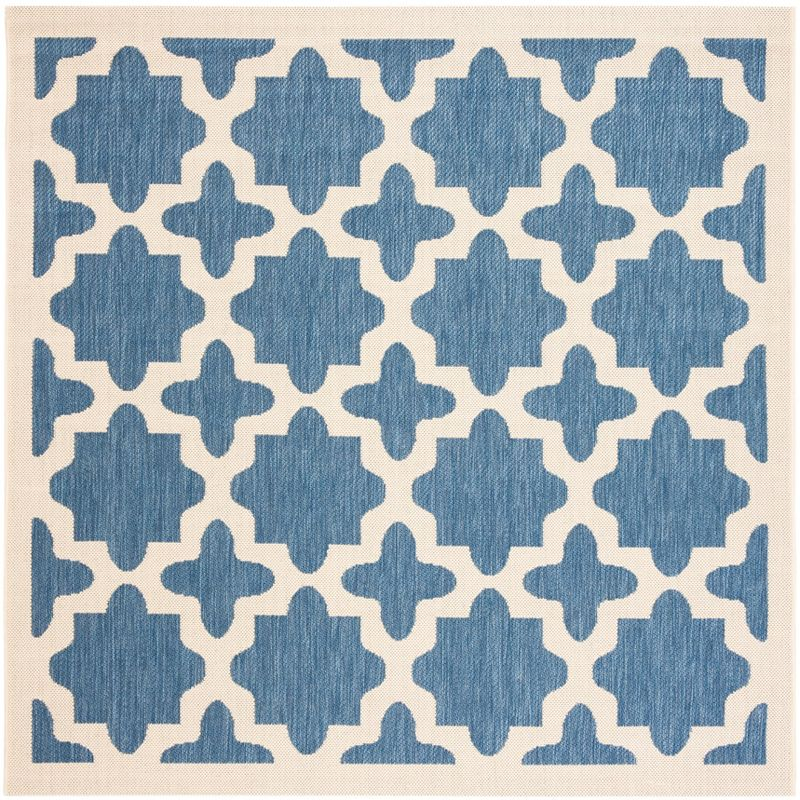 Courtyard CY6913 Power Loomed Indoor and Outdoor Area Rug - Blue/Beige - 4'x4' - Safavieh