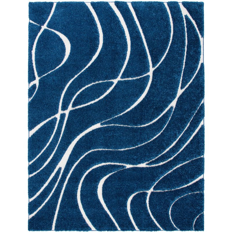 Florida Shag SG471 Power Loomed Indoor Area Rug - Navy/Ivory - 9'x12' - Safavieh