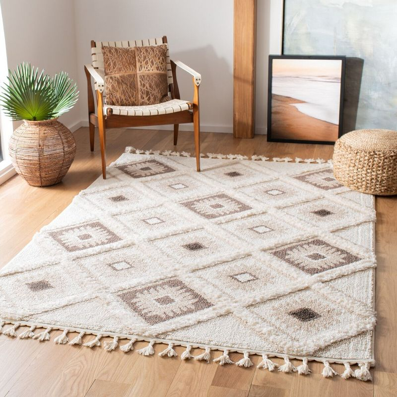 Moroccan Tassel Shag MTS601 Power Loomed Indoor Accent Rug - Ivory/Brown - 4'x6' - Safavieh