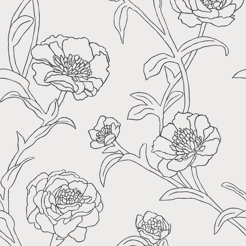 Tempaper & Co. Peonies Removable Peel and Stick Wallpaper, Black and White Floral, 56 sq. ft.: Vinyl Self-Adhesive Botanical Decor