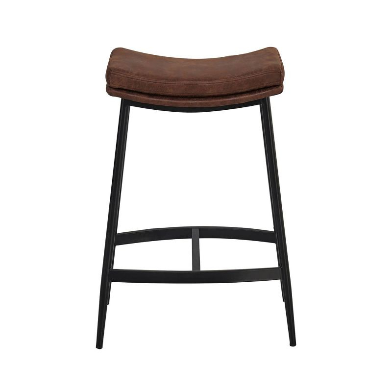 Upholstered Counter Height Metal Barstool Vintage Brown/Matte Black - Nathan James: Faux Leather, Modern Farmhouse Kitchen, 275 lbs Limit