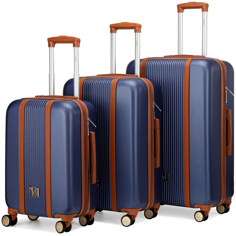 Badgley Mischka Mia 3pc Expandable Hardside Spinner Luggage Set - Navy