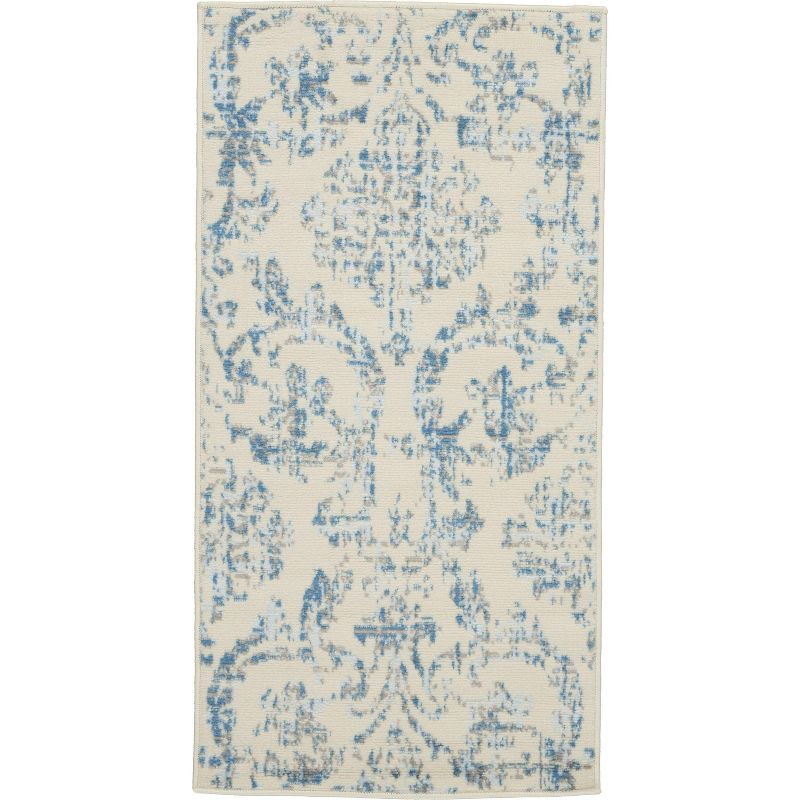 Nourison Jubilant 2' x 4' Ivory/Blue Area Rug Farmhouse Vintage Damask by Nourison