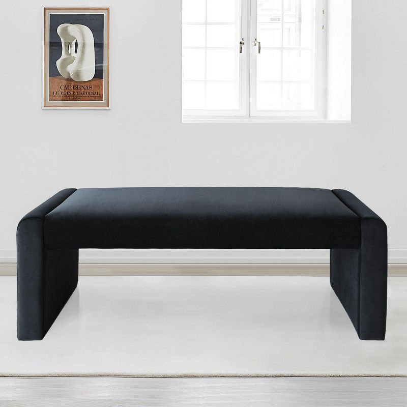 Kaia 47" College Navy Blue Velvet Waterfall Upholstered Bench-Maison Boucle