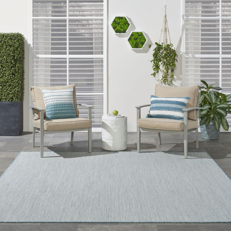 Nourison 6' x 6' Courtyard Modern Easy Care Flatweave Indoor Outdoor Square Rug Ivory/Aqua