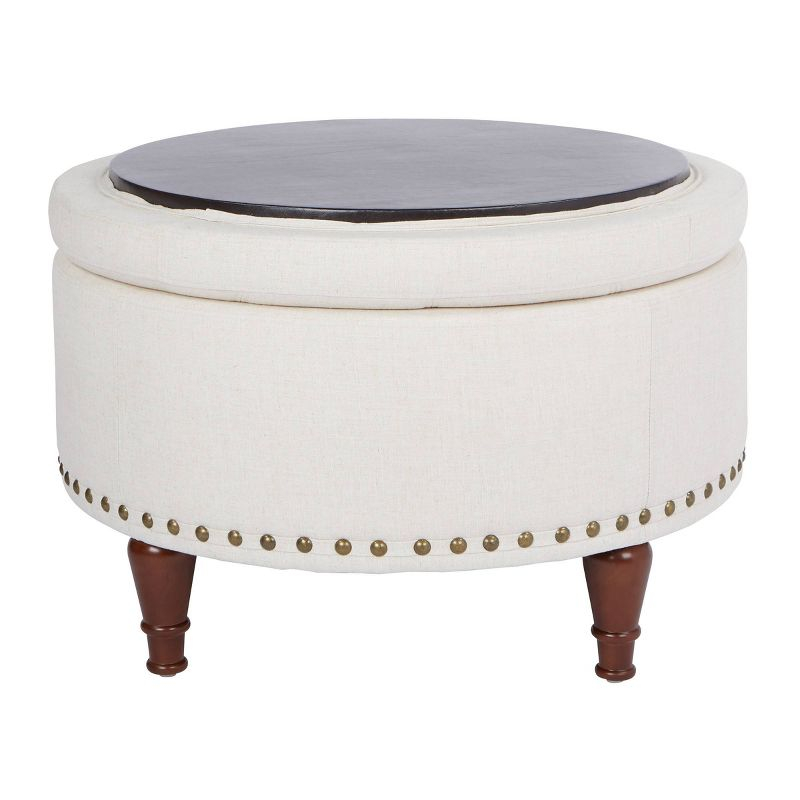 Alloway Storage Ottoman Linen - OSP Home Furnishings: Mid-Century Modern Footstool, Wood Frame