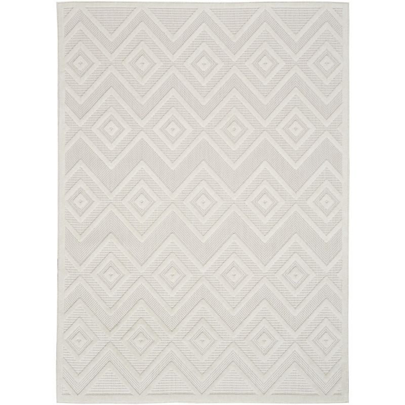 Nourison Versatile Diamond Geometric Flatweave Indoor Outdoor Area Rug Ivory/White 6' x 9'