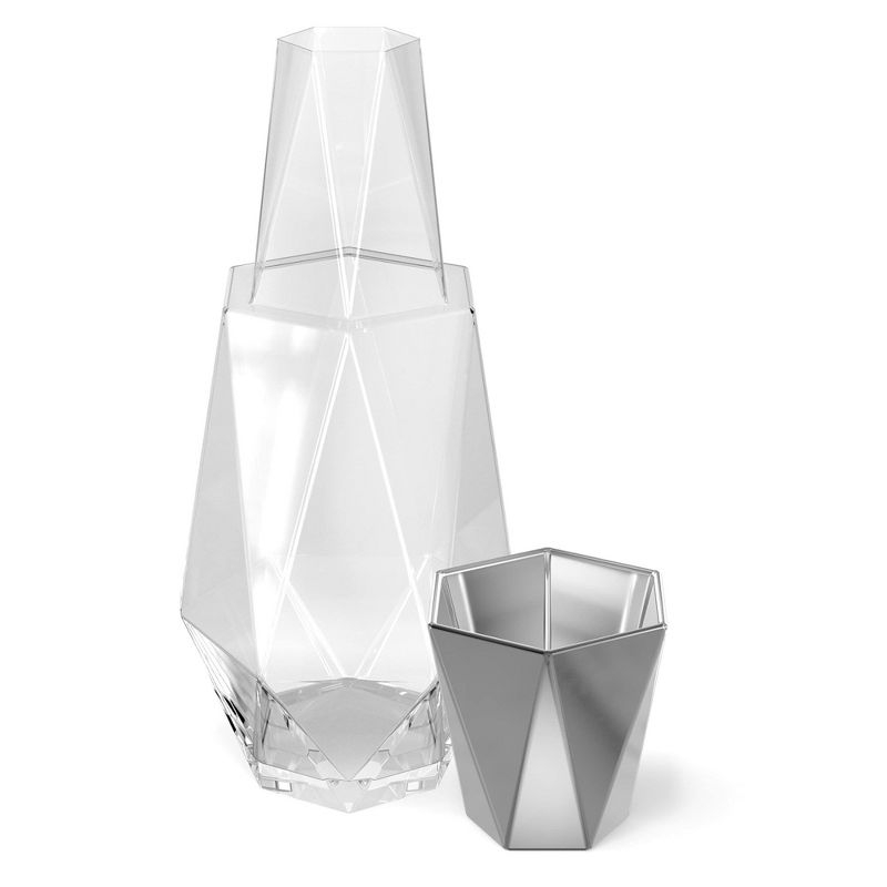 Fifth Avenue Crystal Geometric Bedside Night Water Carafe and Tumbler Lid, 2-Piece,Silver