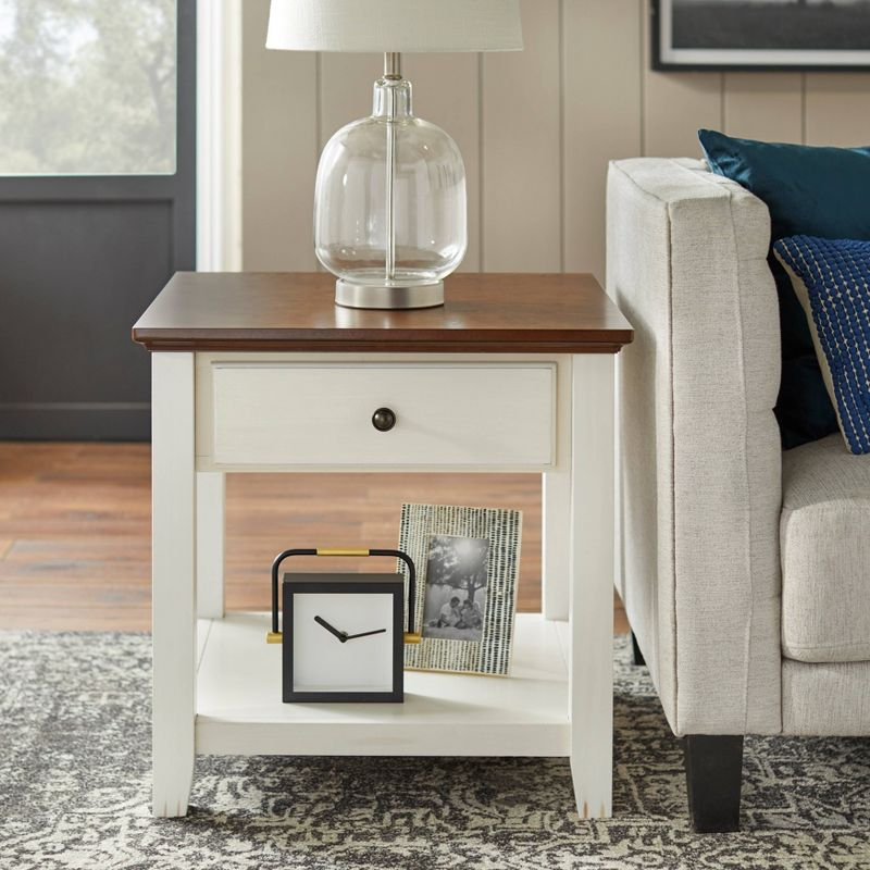 Charleston End Table Off White/Chestnut - Buylateral: Mid-Century Modern Design, Drawer & Fixed Shelf