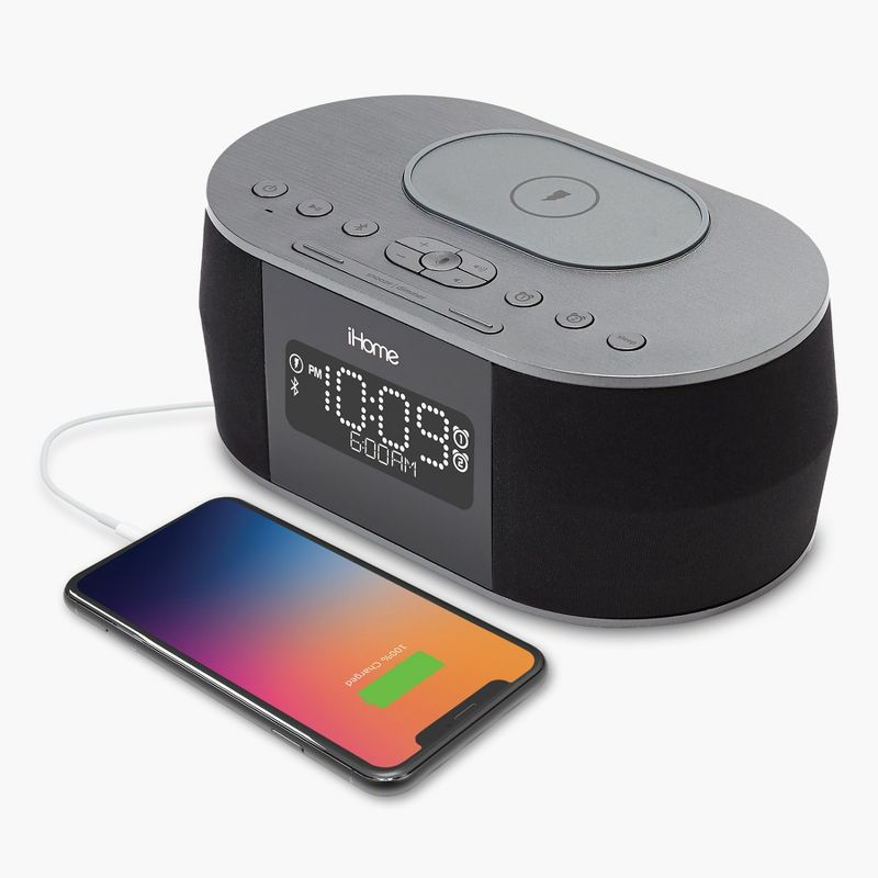 iHome Wireless Charging Alarm Clock with Bluetooth Speaker and USB Charging - (iBTW38B8)