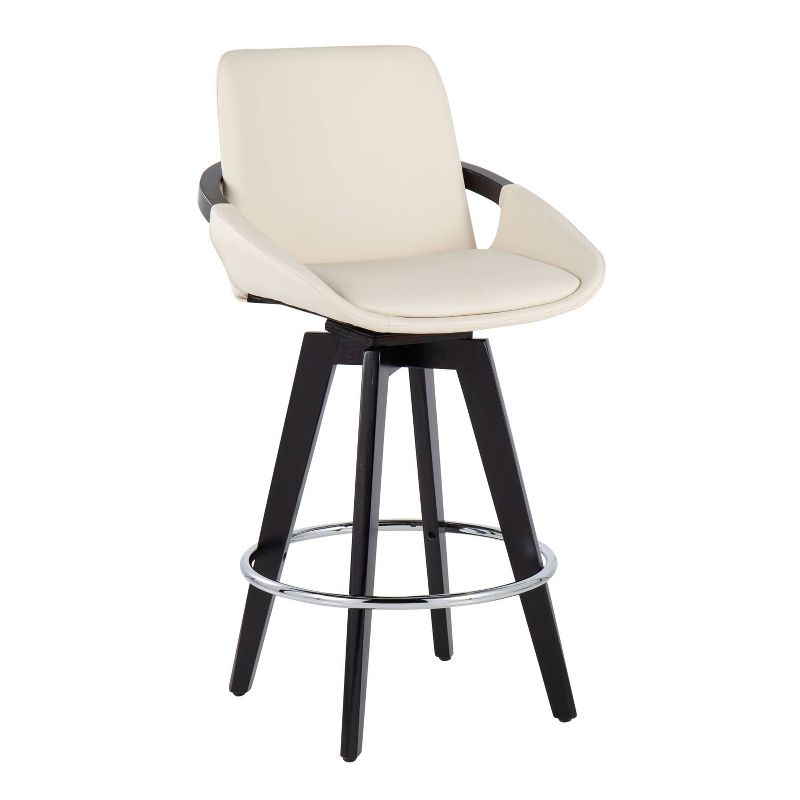 Set of 2 Cosmo PU Leather/Metal/Wood Counter Height Barstools Black/Chrome/Cream - LumiSource: Swivel Seat, Chrome Footrest, Faux Leather