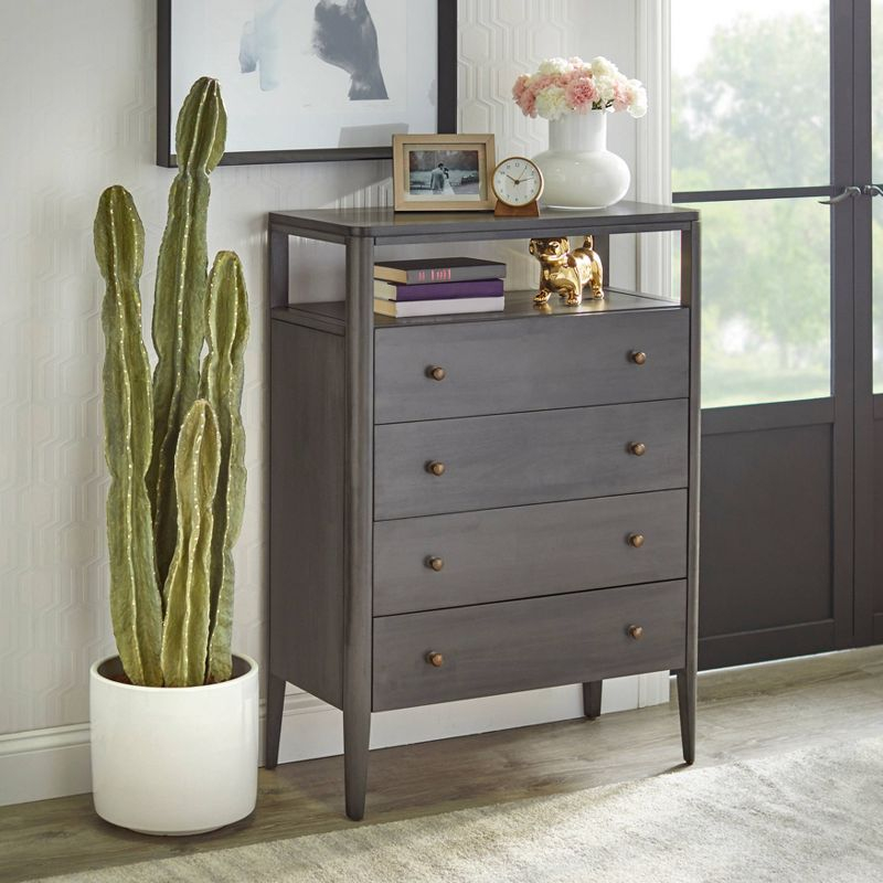 Lifestorey Parc Multiuse Cabinet Gray: Transitional Style, Wood Veneer, MDF & Acacia Frame, 4 Drawers & Doors